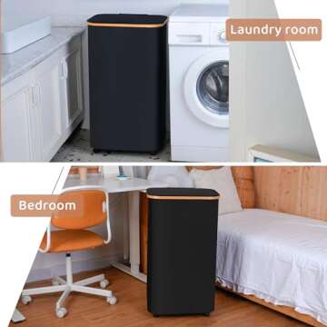 Laundry Basket with Wheels,100L Hampers for Laundry,Black Large Laundry Hamper with Lid and Bamboo H...