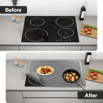 Silicone Stove Top Protector, 28 x 20 Electric Stove Top Cover, Heat Resistant Glass Cooktop Protector, Flat RV Stove Top Cover, Extra Countertop Space, XL Dish Drying Mats for Kitchen, Gray