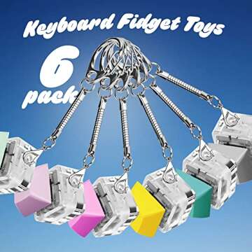 Boxgear 6 Pieces Keyboard Fidget Keychain Clicker Fidget Toy Finger Keyboard Fidget Toy Fidget Button Stress Relief for Adult and Kids (6 Pcs Set)