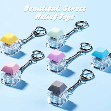 Boxgear 6 Pieces Keyboard Fidget Keychain Clicker Fidget Toy Finger Keyboard Fidget Toy Fidget Button Stress Relief for Adult and Kids (6 Pcs Set)