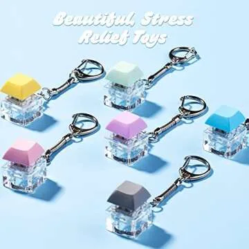 Boxgear 6 Pieces Keyboard Fidget Keychain Clicker Fidget Toy Finger Keyboard Fidget Toy Fidget Button Stress Relief for Adult and Kids (6 Pcs Set)