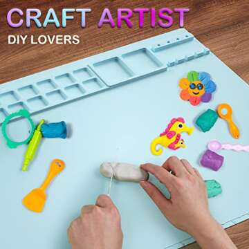 Silicone Craft Mat, 20"x16" Silicone Painting Mat with Cup, Nonstick Silicone Sheet for Resin Jewelr...