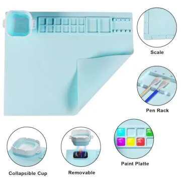 Silicone Craft Mat, 20"x16" Silicone Painting Mat with Cup, Nonstick Silicone Sheet for Resin Jewelry Casting, Creator Silicone Mat for Art, DIY, Drawing, Clay and Play Doh