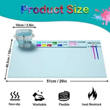Silicone Craft Mat, 20"x16" Silicone Painting Mat with Cup, Nonstick Silicone Sheet for Resin Jewelry Casting, Creator Silicone Mat for Art, DIY, Drawing, Clay and Play Doh