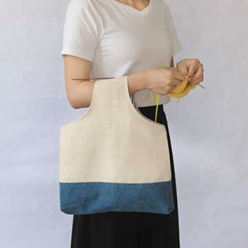 Luxja Small Knitting Tote, Knitting Project Bag for Knitting Needles (8 Inches to 14 Inches), Yarn Skeins, Knitting and Crocheting Supplies, Blue
