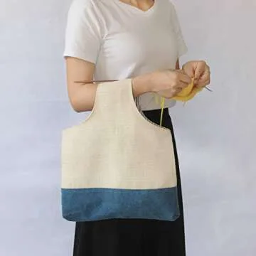 Luxja Small Knitting Tote, Knitting Project Bag for Knitting Needles (8 Inches to 14 Inches), Yarn Skeins, Knitting and Crocheting Supplies, Blue
