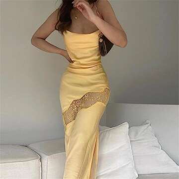 Yuemengxuan Women Satin Cami Maxi Dress Sexy Sleeveless Backless Long Bodycon Slim Dresses Party Cocktail Formal Dress