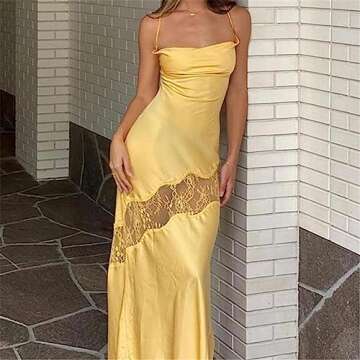 Yuemengxuan Women Satin Cami Maxi Dress Sexy Sleeveless Backless Long Bodycon Slim Dresses Party Cocktail Formal Dress