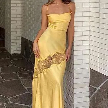 Yuemengxuan Women Satin Cami Maxi Dress Sexy Sleeveless Backless Long Bodycon Slim Dresses Party Cocktail Formal Dress