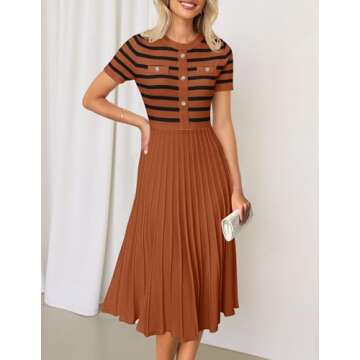 ZESICA Women's 2025 Casual Striped Midi Dress: Chic Summer Elegance