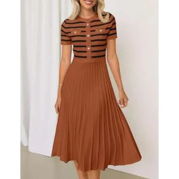 ZESICA Casual Striped Midi Dress - Elegant Summer Style