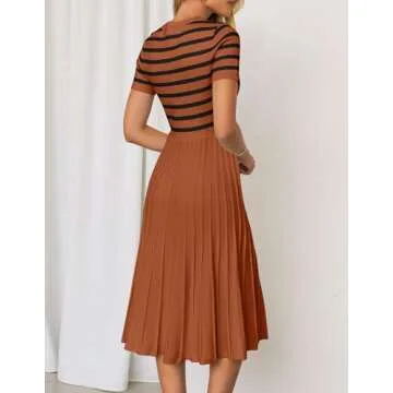 ZESICA Casual Striped Midi Dress - Elegant Summer Style