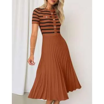 ZESICA Casual Striped Midi Dress - Elegant Summer Style