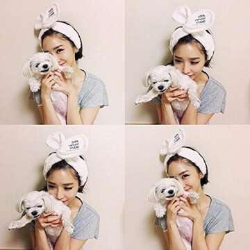 Coobbar 1Pc Cute Big Rabbit Ear Soft Towel Hair Women Girl Band Wrap Headband for Bath Spa Make Up (Gray)