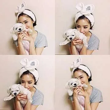 Coobbar 1Pc Cute Big Rabbit Ear Soft Towel Hair Women Girl Band Wrap Headband for Bath Spa Make Up (Gray)