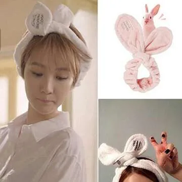 Coobbar 1Pc Cute Big Rabbit Ear Soft Towel Hair Women Girl Band Wrap Headband for Bath Spa Make Up (Gray)