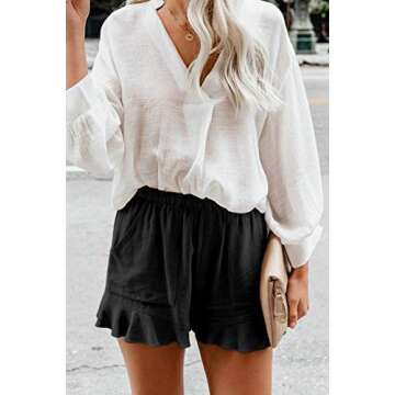 HUUSA Beach Shorts Womens Casual Loose Fashion Ruffle Elastic Waist Mid Rise Workout Running Black P...