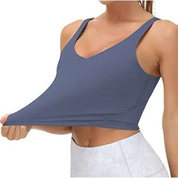 Women’s Longline Sports Bra Wirefree Padded Medium Support Yoga Bras Gym Running Workout Tank Tops (Ink Blue, Small)