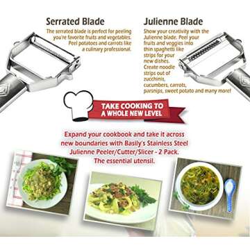 Basily Premium Julienne and Serrated Stainless Steel Peeler - Set of 2