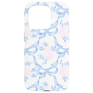 Gorgeous Coquette Blue Ribbons Bows iPhone 15 Pro Case with Floral Watercolor Design