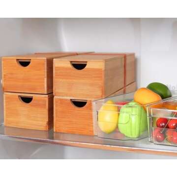 ecozoi Bamboo Cutting Board Set: 4 Slide-Out Drawers, 4 Lids, Non-Slip Meal Prep Station, Chopping Block, Butcher Board with Juice Groove, 2 Bonus Graters - Easy Storage Kitchen Tool