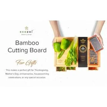 Ecozoi Bamboo Cutting Board with 4 Drawers and Graters