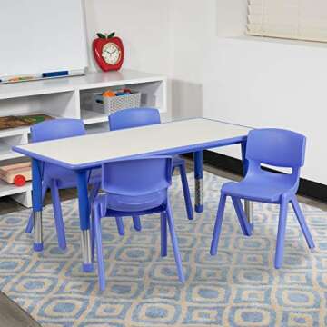 Flash Furniture Emmy 23.625''W x 47.25''L Rectangular Blue Plastic Height Adjustable Activity Table ...