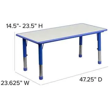 Flash Furniture Emmy 23.625''W x 47.25''L Rectangular Blue Plastic Height Adjustable Activity Table Set with 4 Chairs