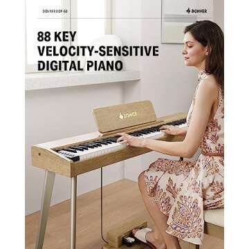Donner DDP-60 88 Key Digital Piano: Full Size Keyboard, Sensitive Touch, 8 Reverbs, Recording, 128 Voices. Includes Three Pedal, Electric Piano Keyboard for Beginners