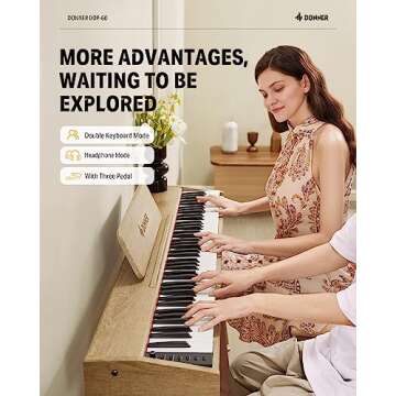Donner DDP-60 88 Key Digital Piano: Full Size Keyboard, Sensitive Touch, 8 Reverbs, Recording, 128 Voices. Includes Three Pedal, Electric Piano Keyboard for Beginners