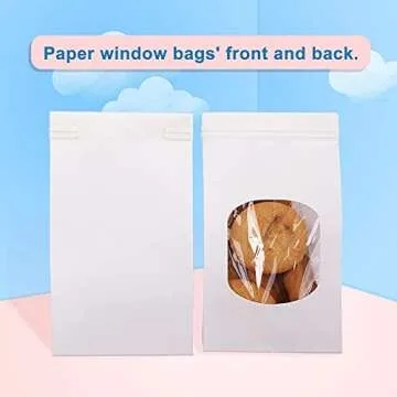 BagDream Bakery Bags with Window - 100Pcs Kraft Paper Bags