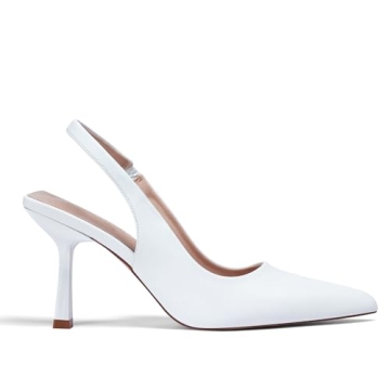 GENSHUO Women's Slingback Kitten Heel Satin Pumps
