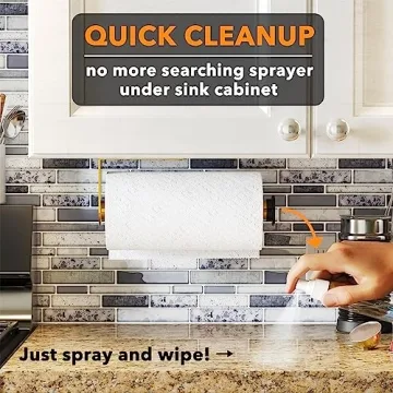 SpaceAid SprayNeat Paper Towel Holder with Spray Bottle, Under Cabinet Paper Towels Holders with Sprayer Inside Center, Hanging Wall Mount Papertowels Roller for Kitchen and Bathroom (Gold)