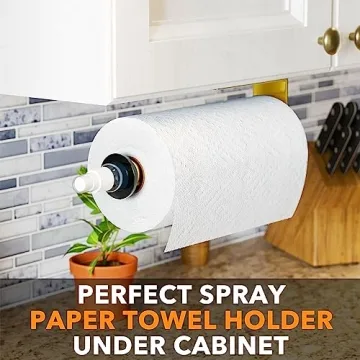 SpaceAid SprayNeat Paper Towel Holder with Spray Bottle, Under Cabinet Paper Towels Holders with Sprayer Inside Center, Hanging Wall Mount Papertowels Roller for Kitchen and Bathroom (Gold)