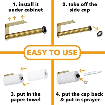 SpaceAid SprayNeat Paper Towel Holder with Spray Bottle, Under Cabinet Paper Towels Holders with Sprayer Inside Center, Hanging Wall Mount Papertowels Roller for Kitchen and Bathroom (Gold)