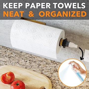SpaceAid SprayNeat Paper Towel Holder with Spray Bottle, Under Cabinet Paper Towels Holders with Sprayer Inside Center, Hanging Wall Mount Papertowels Roller for Kitchen and Bathroom (Gold)