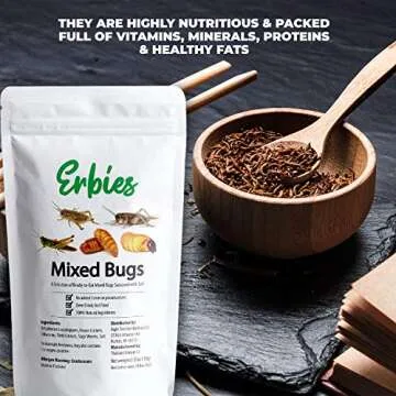 Erbies Edible Bug Mixed Trail Mix, 15g Bag, Seasoned and Crunchy Insects, Crickets, Grasshoppers, Silkworm Pupae, and Sago Worms, Protein Packed Unique Snacks, Fun Snacks Gift Idea, 1-Pack
