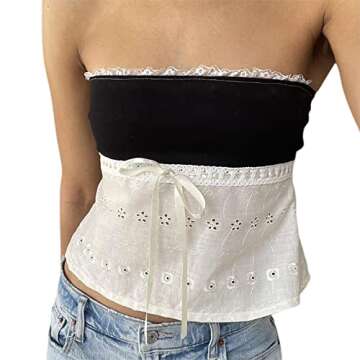 Women Y2k Tube Top Backless Strapless Lace Crop Top Cute Summer Going Out Tank Tops Fairy Grunge Clo...