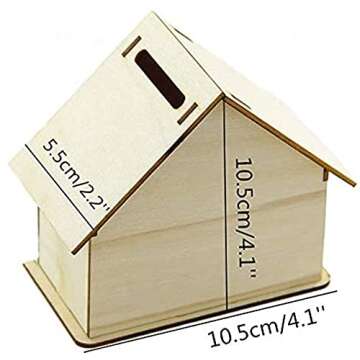 alfyng 6 Pcs DIY Wooden Piggy Bank, Unfinished DIY House Coin Bank, Paint and Decorate Assembly House Craft Kits, Fun Unfinished Art Craft Creative Gifts (4.1"x4.1"x2.2")