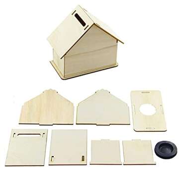 alfyng 6 Pcs DIY Wooden Piggy Bank, Unfinished DIY House Coin Bank, Paint and Decorate Assembly House Craft Kits, Fun Unfinished Art Craft Creative Gifts (4.1"x4.1"x2.2")