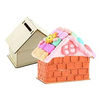 alfyng 6 Pcs DIY Wooden Piggy Bank, Unfinished DIY House Coin Bank, Paint and Decorate Assembly House Craft Kits, Fun Unfinished Art Craft Creative Gifts (4.1"x4.1"x2.2")