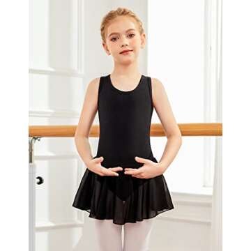 Arshiner Kid Girls Hollow Back Ballet Leotard with Skirt Sleeveless Dance Dresses Black