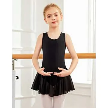 Arshiner Kid Girls Hollow Back Ballet Leotard with Skirt Sleeveless Dance Dresses Black