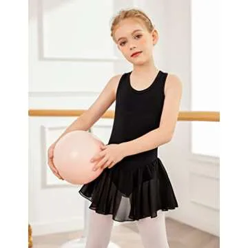 Arshiner Kid Girls Hollow Back Ballet Leotard with Skirt Sleeveless Dance Dresses Black