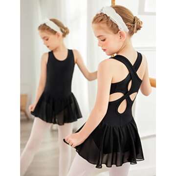 Arshiner Kid Girls Hollow Back Ballet Leotard with Skirt Sleeveless Dance Dresses Black