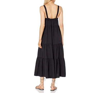 The Drop Women's Britt Tiered Maxi Tent Dress, Off-Black, M