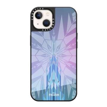 CASETiFY Mirror iPhone 13 Case [Frozen Co-Lab / 4.9ft Drop Protection/Compatible with Magsafe] - Elsa's Ice Castle - Silver on Black