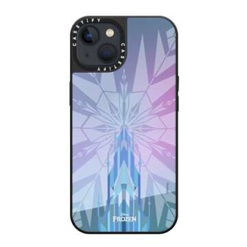 CASETiFY Mirror iPhone 13 Case [Frozen Co-Lab / 4.9ft Drop Protection/Compatible with Magsafe] - Elsa's Ice Castle - Silver on Black