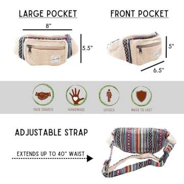 Fanny Pack for Women & Men Hemp Cross Body Fashion Waist Pack Bum Bag with Adjustable Straps Belt Ba...