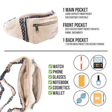 Fanny Pack for Women & Men Hemp Cross Body Fashion Waist Pack Bum Bag with Adjustable Straps Belt Bag For Running Hiking Travel